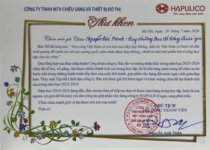 Chúc mừng 257 cháu là con CBCNV HAPULICO có thành tích xuất sắc trong năm học 2023-2024